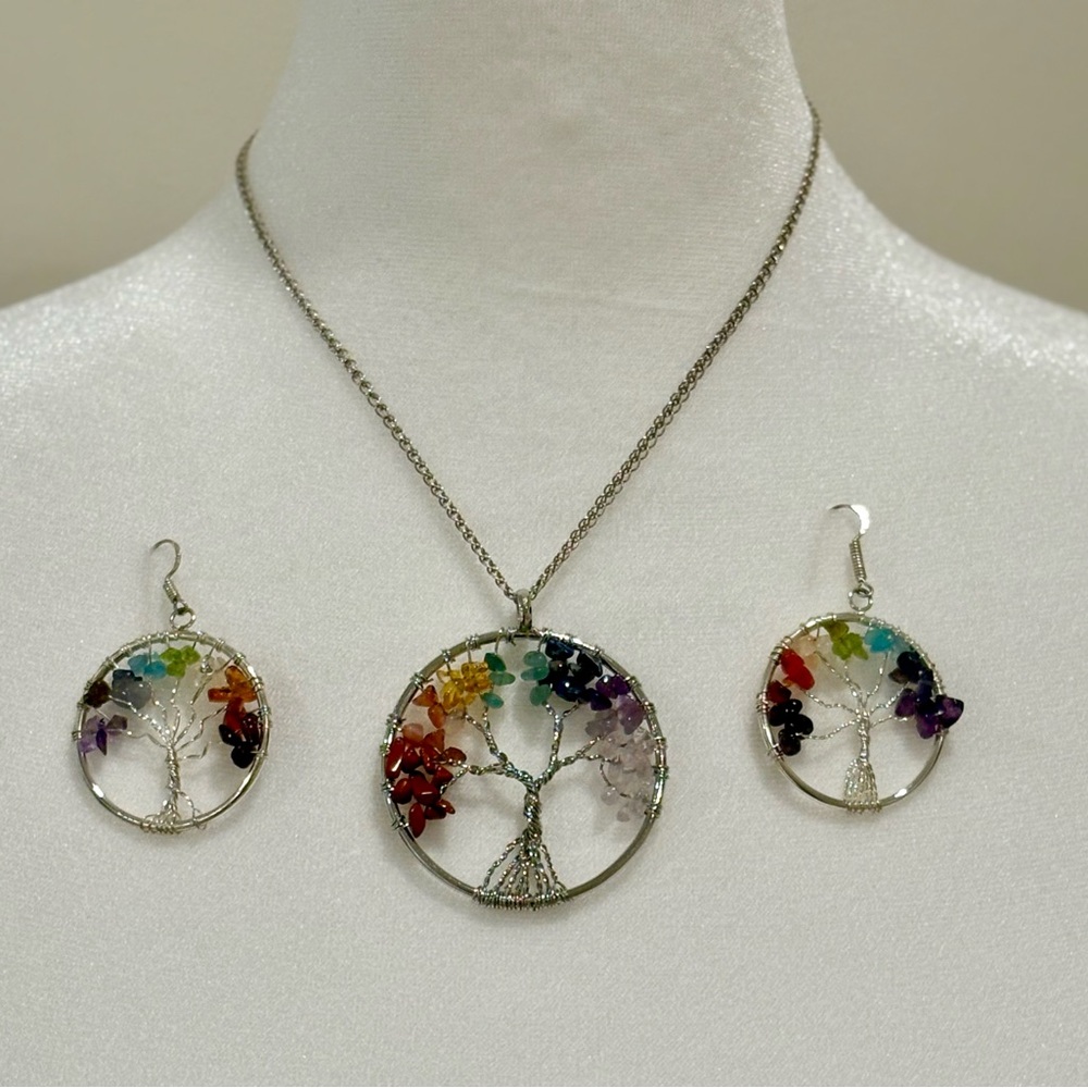 Tree of Life Multicolor Necklace and Earrings Set